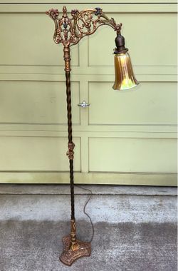 1920s Art Nouveau bridge floor lamp with Art Glass Shade