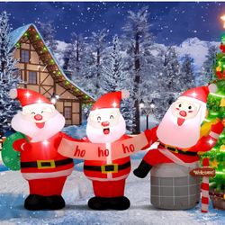 7 ft Long Merry Christmas Inflatables Lighted Santa Claus Christmas Outdoor Decorations Christmas Blow up Yard Decorations Built in LED Lights for Xma