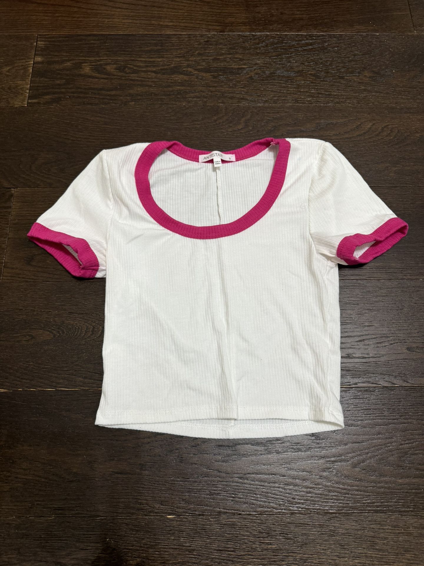 Pink and white crop top
