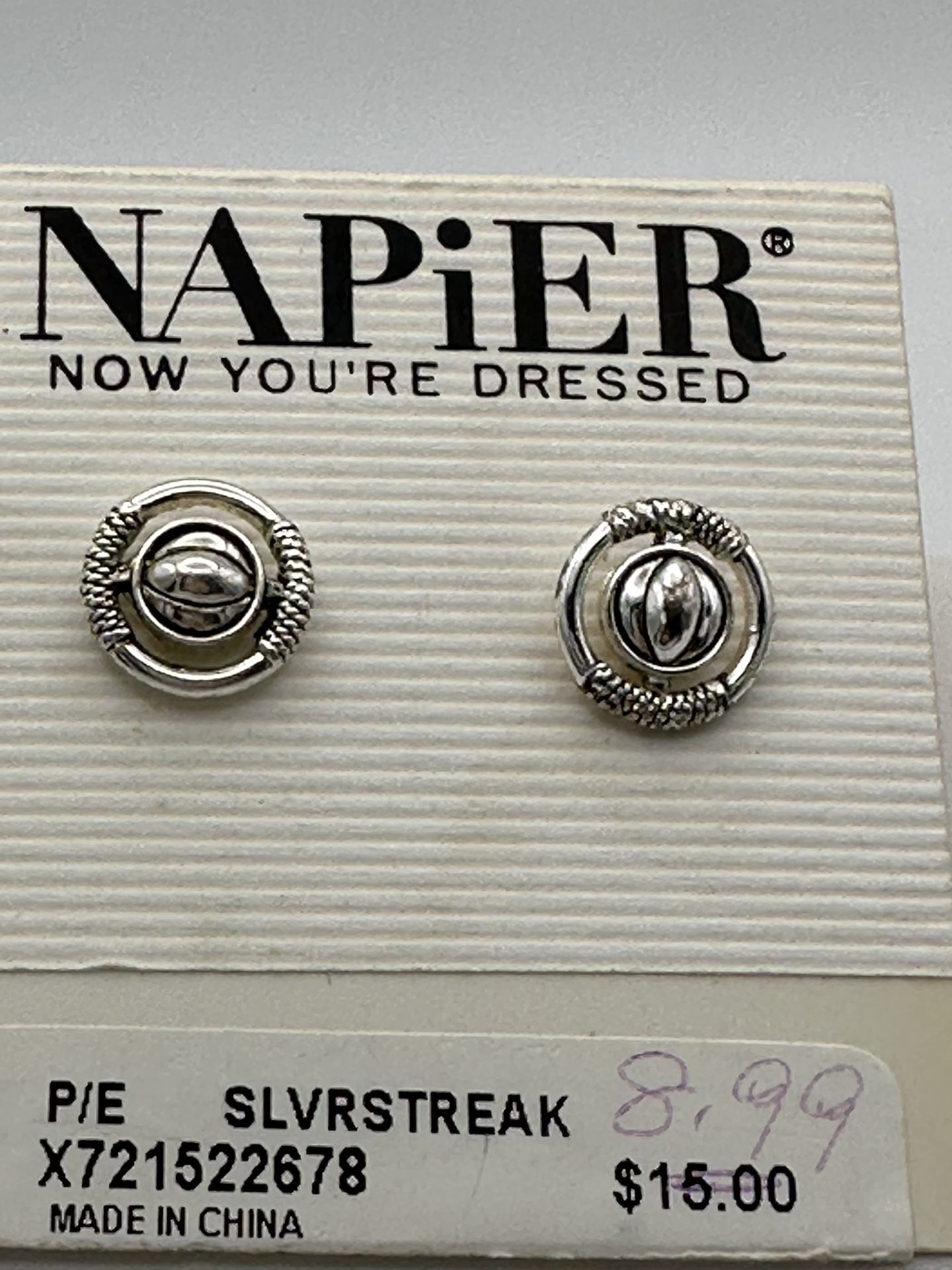 Vintage New Napier Stud Earrings Silver Tone 