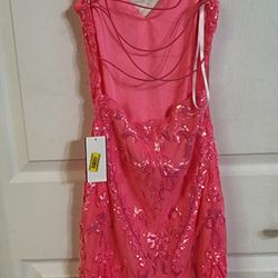 Formal sequin prom hot pink short dress
