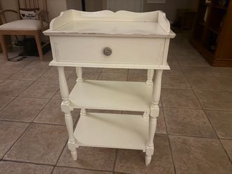 White Wood Nightstand With Drawer & Shelves