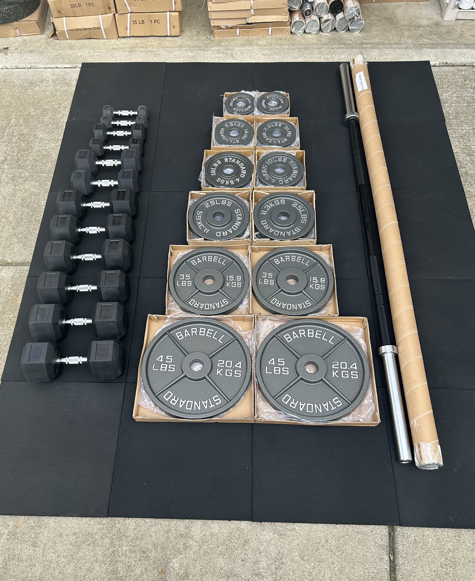 New Olympic Plates, Barbell, And Dumbbells