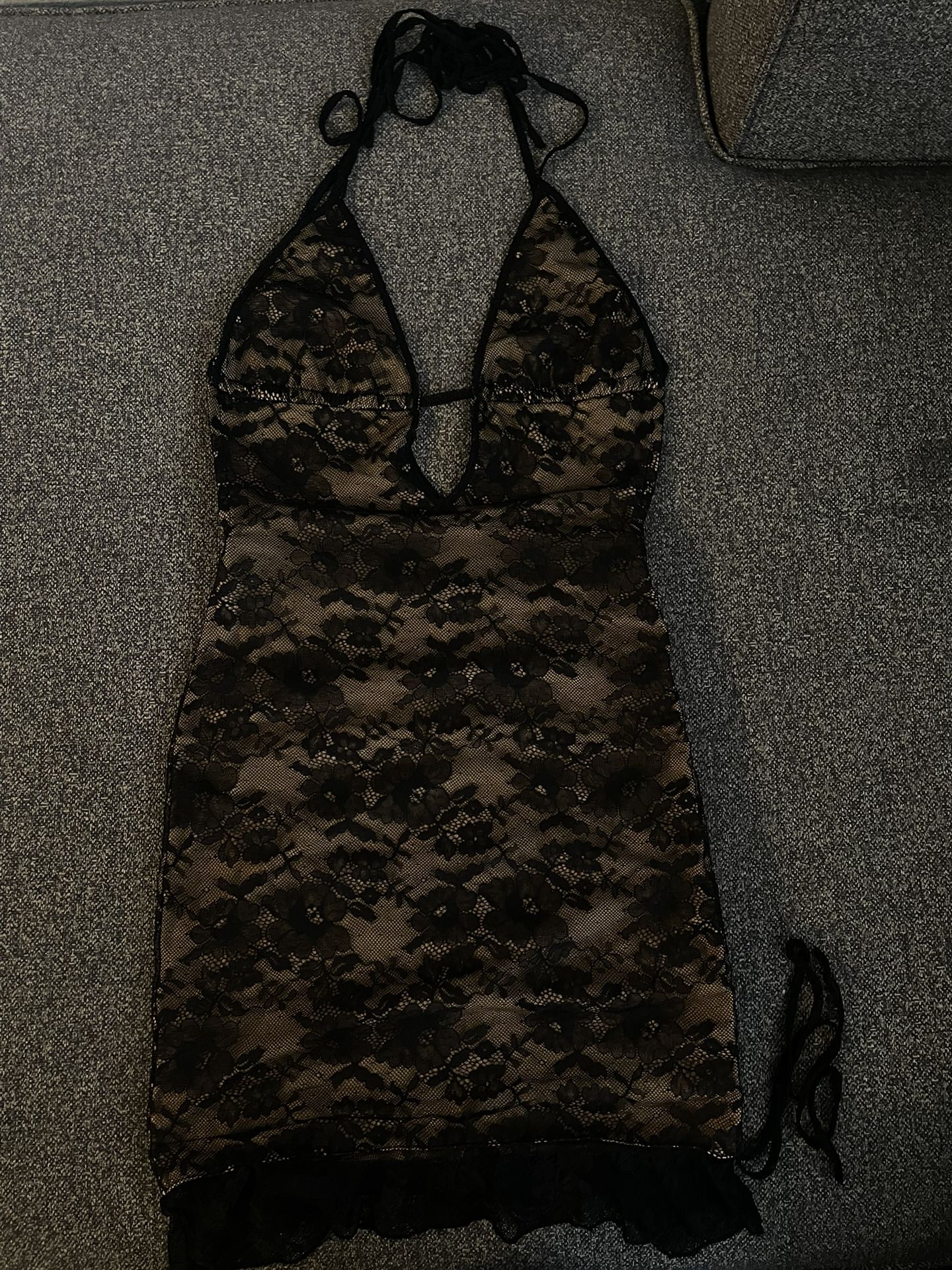 V-Neck Backless Halter Black Dress 