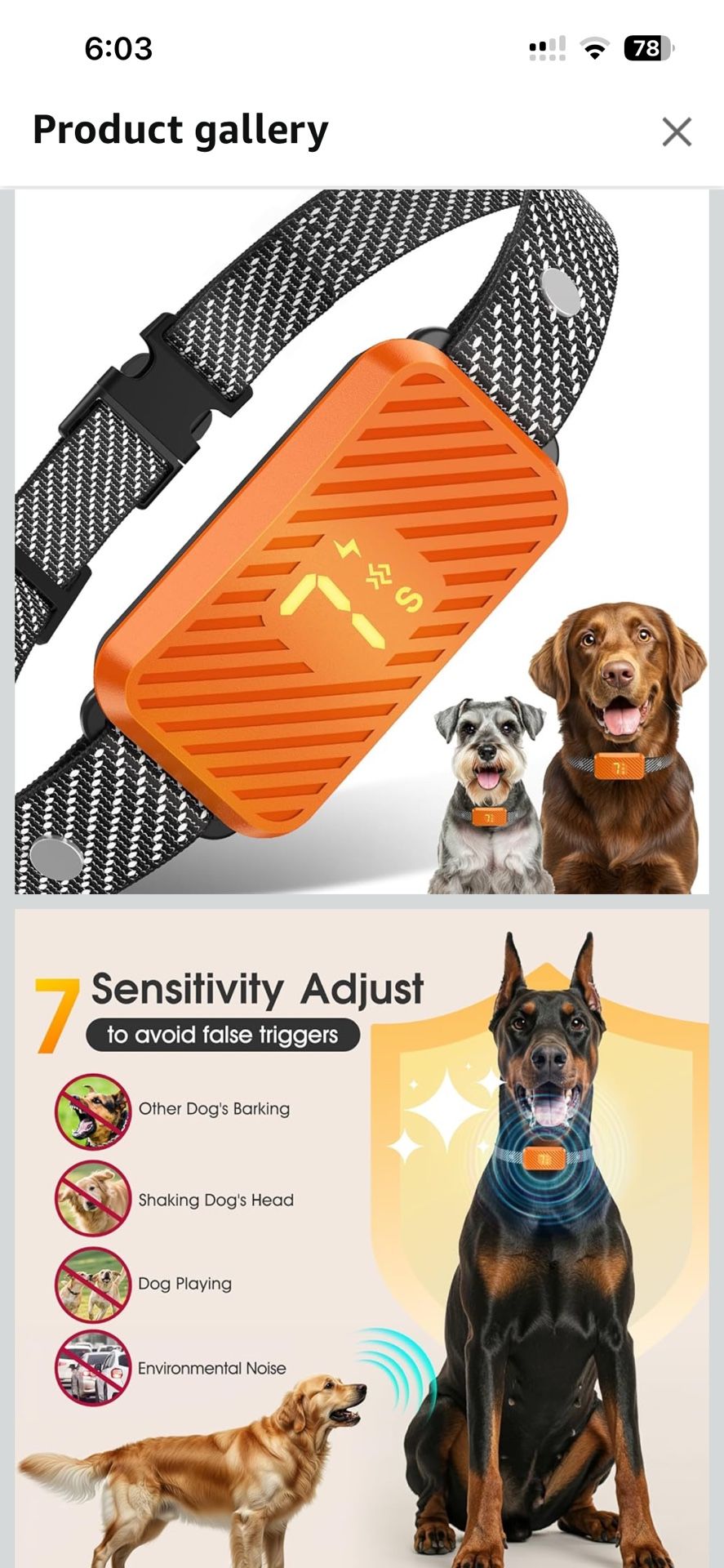 Dog Bark Collar for Large Medium Small Dogs, Effective No-Bark Collar, Smart Barking Collar, Rechargeable Bark Collar with 7-Level Sensitivity, 3 Beep