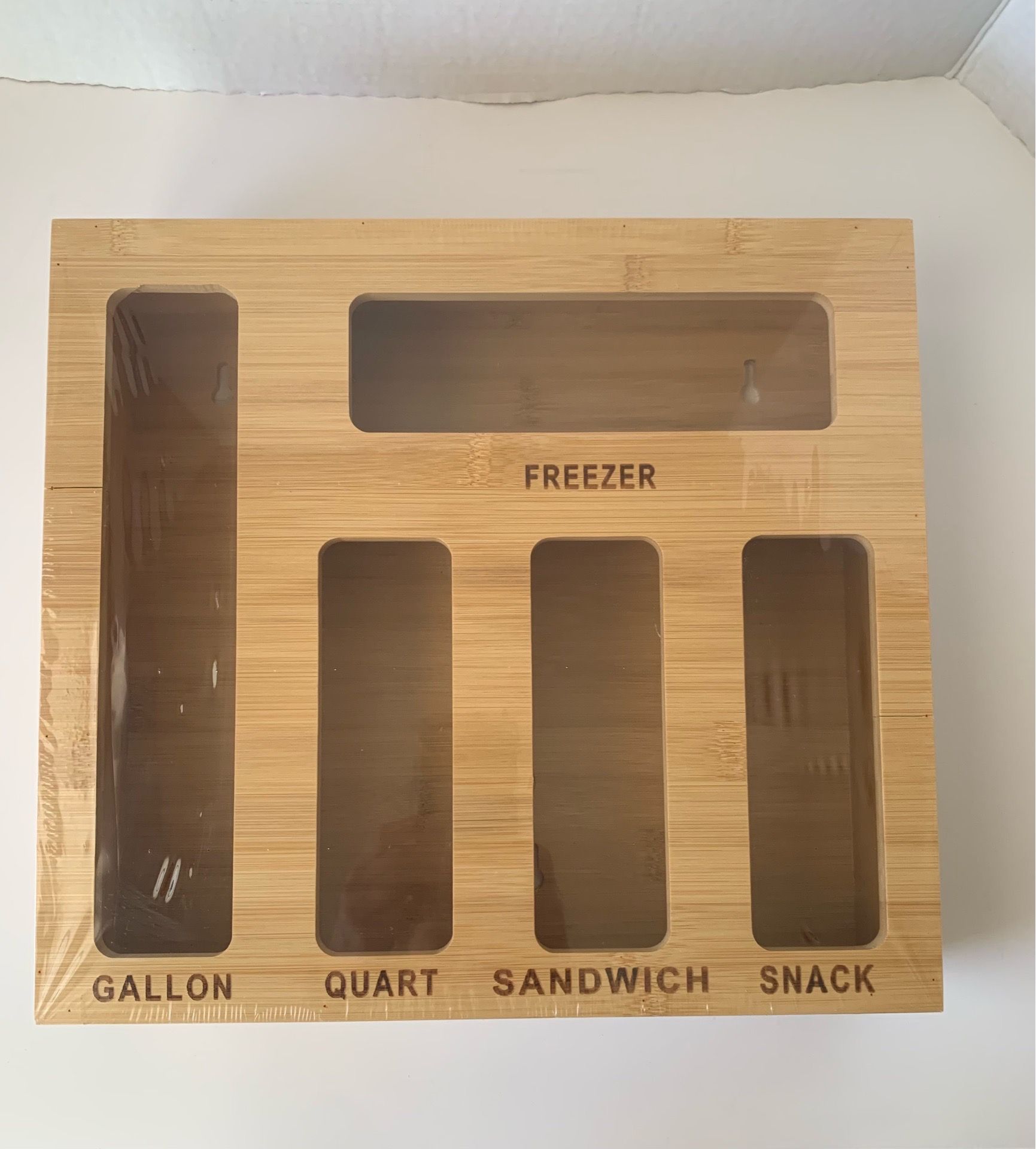 NEW Bamboo Storage Bag Drawer Organizer for Kitchen Storage Compatible with All Brands Gallon, Quart, San