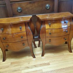 Vintage Set Of 2/Pair 1950's Italian Walnut Bombay Side Tables/Chest With 3 Drawers