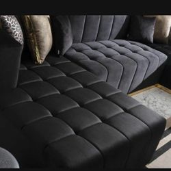 Elisha Velvet Black Double Chaise Sectional 2599