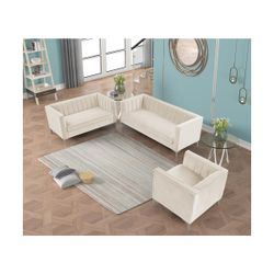 3-Piece Velvet Sofa Sets Contemporary Home Theater Seating Upholstered Couch Set for Living Room