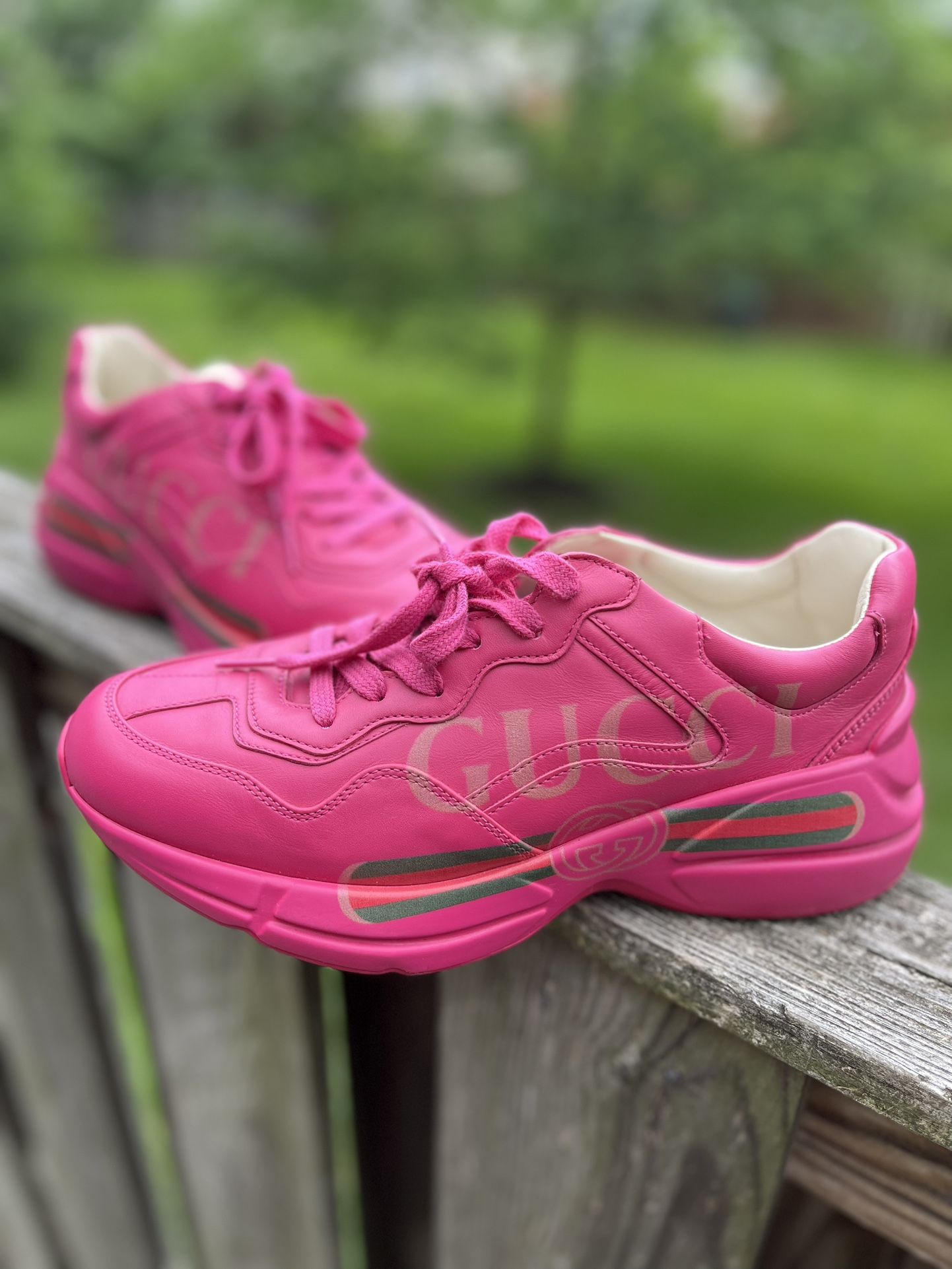 Authentic GUCCI Women’s Pink Rhyton Sneakers - Size 8.5 US / 39 EU 