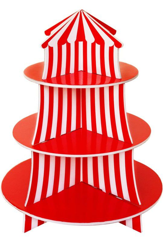 3 Tier Cupcake Stand with Circus Carnival Tent Design for Desserts, Birthday