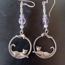 925 Silver Cat and Mouse Earrings SEE MORE IN DESCRIPTION 