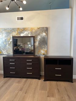 TWO Large Dressers and Mirror- Warm Brown Oak Grain- 2 Piece Bedroom Set