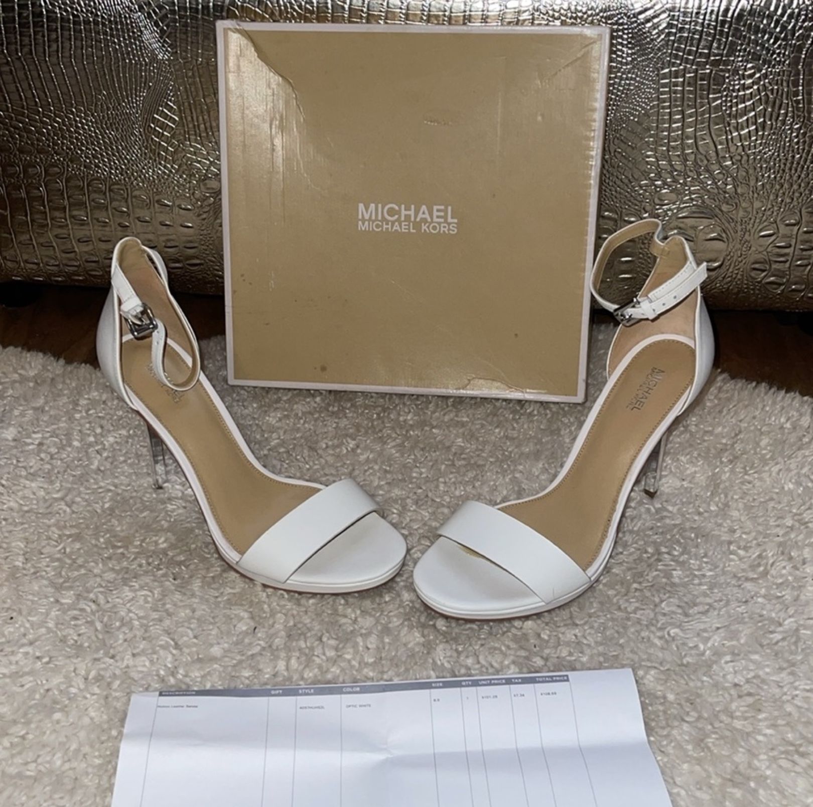 Very elegant Michael Kors Hutton Sandal leather stiletto heels optic white