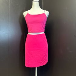 Hot Pink Y2K Matching Crop Top & Mini Skirt Set