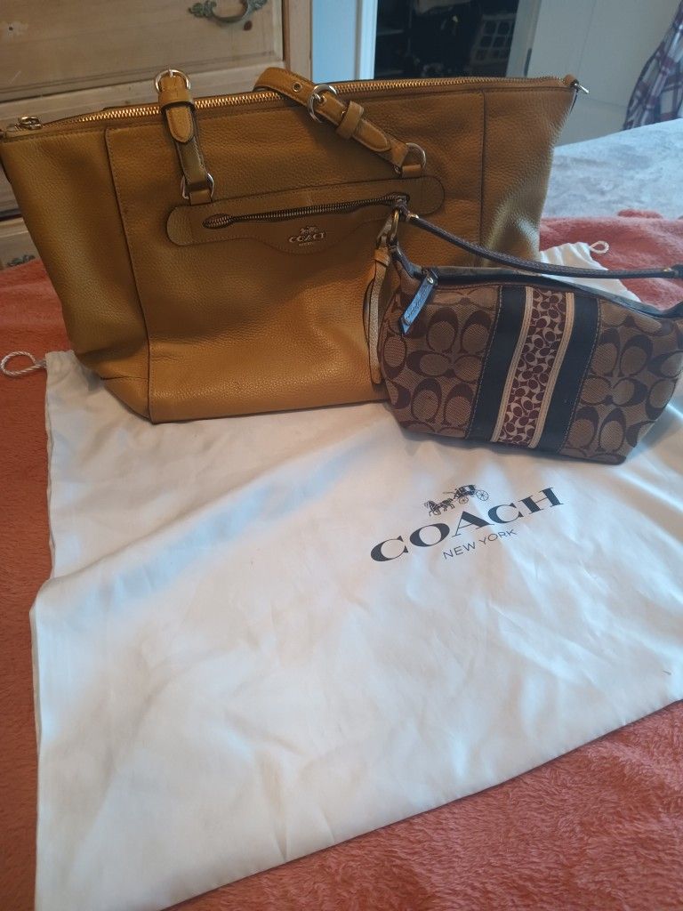 2 Coach Purses (1)Mustard Yellow)(2)Brown