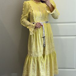 Belted broderie anglaise cotton maxi dress