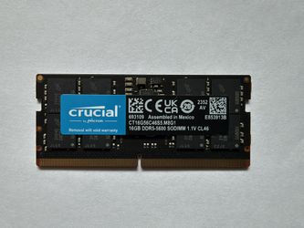 16GB DDR5 5600MT/s SODIMM Memory for Laptop