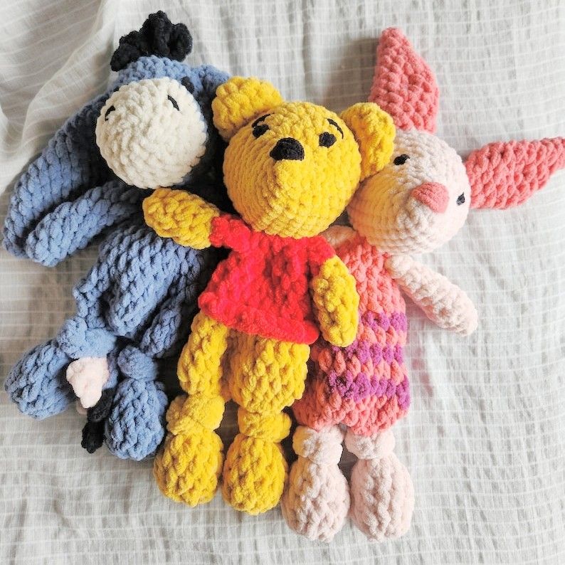 ***LIMITED TIME ONLY!!!*** Winnie The Pooh Crochet Plushie Lovey Snuggler Pooh Bear Eeyore Piglet