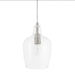 Hampton Bay Gillian 1-Light Brushed Nickel Cone Mini Pendant with Clear Hammered Glass