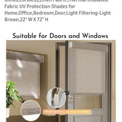 Light Filtering Roller Shade 22"W X 72"H, Light Brown NEW IN BOX