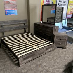 Brown And Grey Queen Bed And Dresser Set