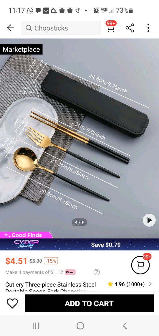 12 Cutlery Three-piece Stainless Steel Portable Spoon Fork Chopsticks Set