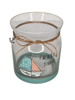 Sailboat Decorative Glass Votive Candle Holder Jar Beach Nautical