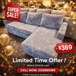 Light Gray Corduroy Living Room Sectional Sofa 93"W X 59"D X 34"H