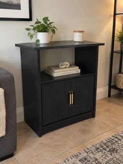 Black Wood Cabinet with Open Shelf