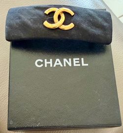 Chanel 1990s Vintage Coco Mark Black Suede Barrette