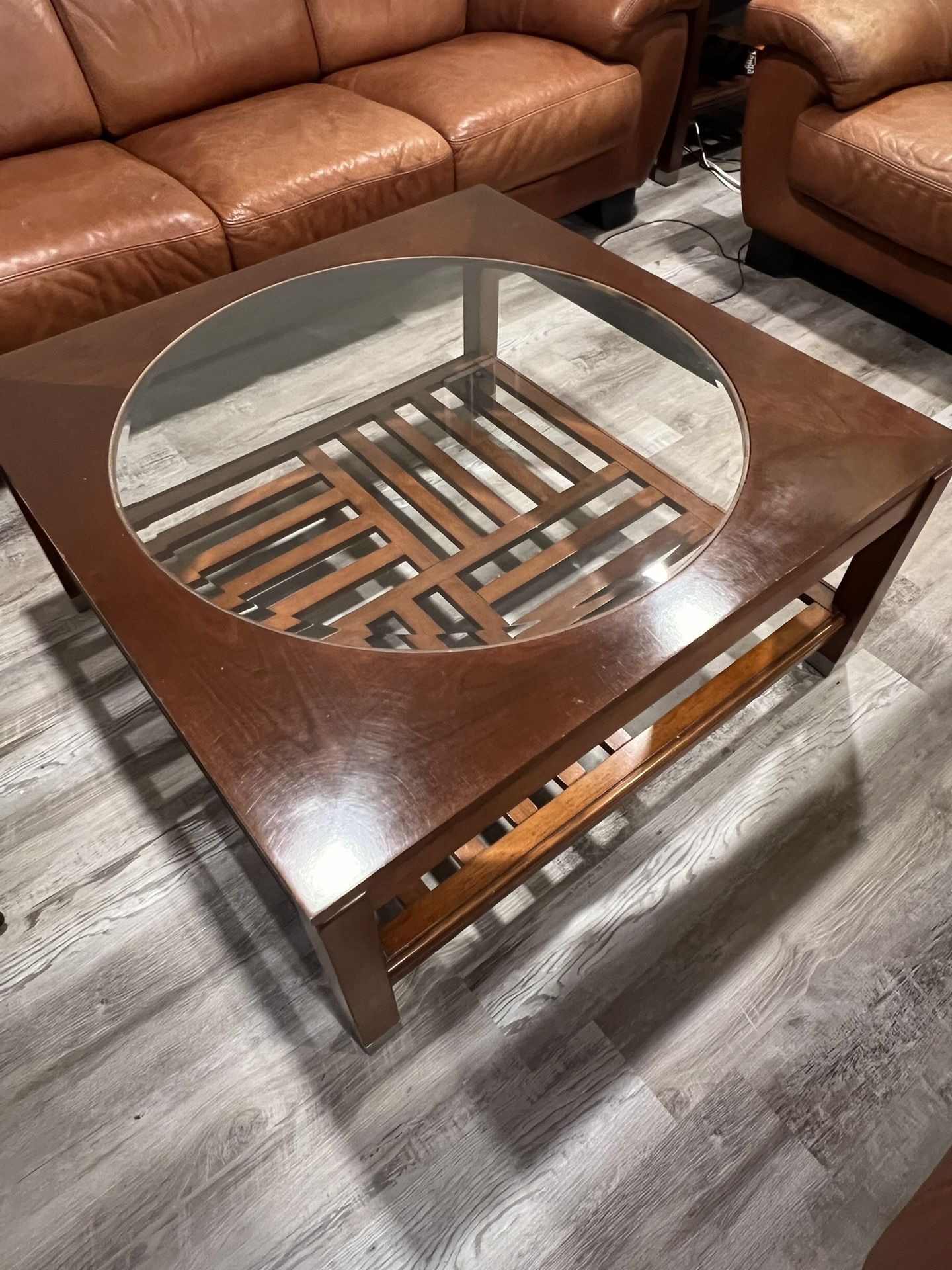 Wooden Coffee Table With Center Glass 