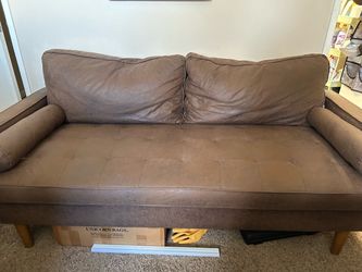 Brown Distressed Loveseat / Apartment Sofa