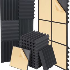 Sound Proof Foam Panels with Self-Adhesive, 24 Pack 12" X 12" X 2" Wedge Acoustic Panels High Density Studio Foam Soundproof Wall Panels for Home Offi