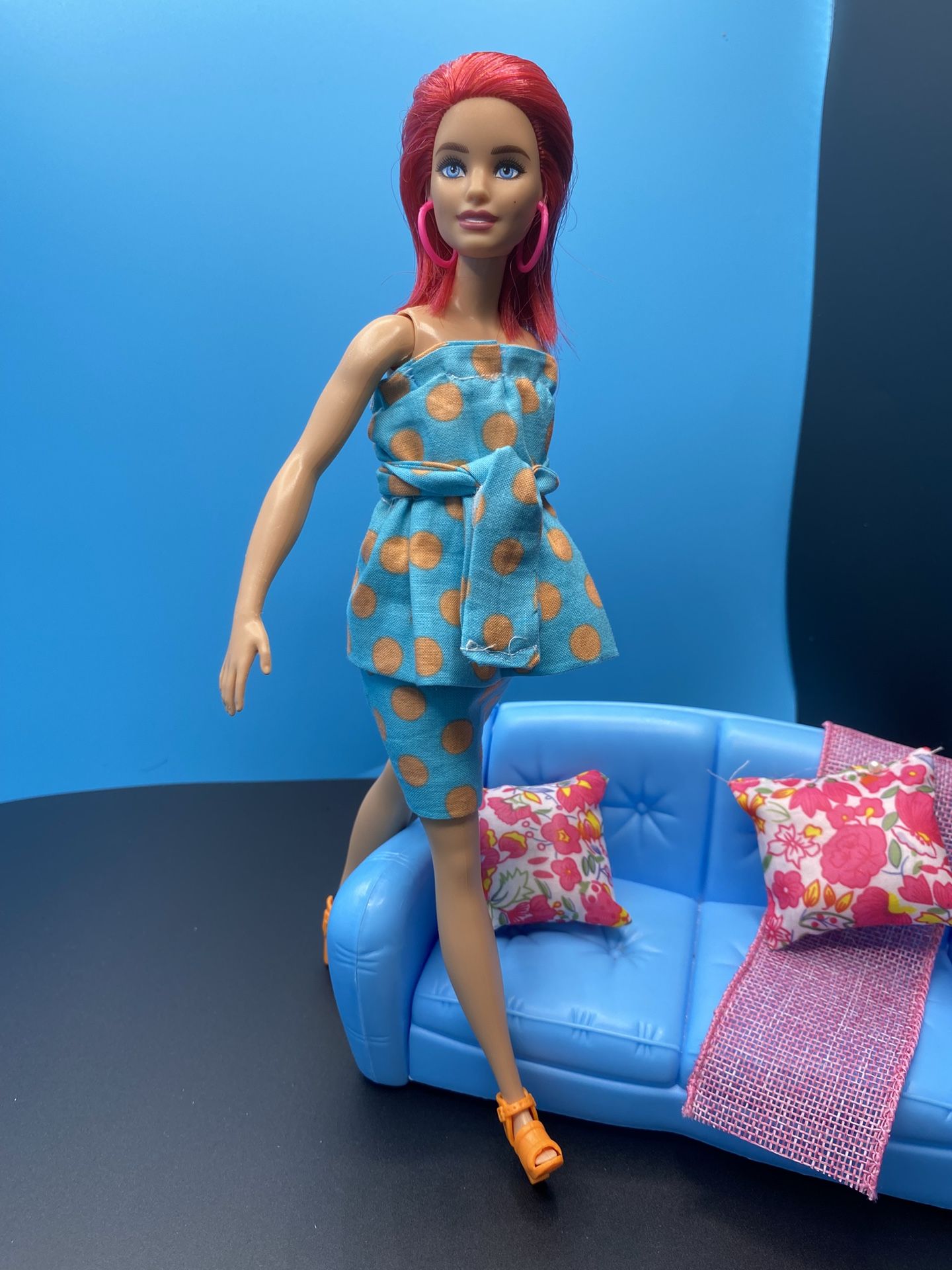 blue /orange Polka Dot Fits Barbie Doll