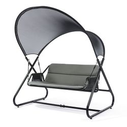 Swing Chair Double Black Or White Steel, Polyester, Polyspon, Double Hanging Point Ensures  Gentle Single Motion. Max Weithg 450 Lbs. 66"x57"x75"h. 