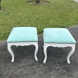 2 Tiffany green stools, French style.