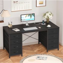 Black Computer Desk with Fabric Drawers