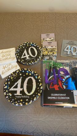 40th Birthday Celebration plates/napkins/candle