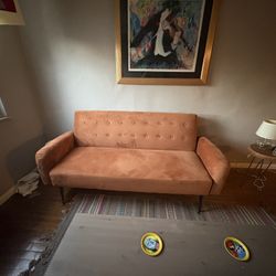 Burnt Orange Mid-Century Style Futon Couch