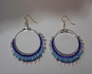 Beaded Herringbone Sterling Silver Plated Hoops