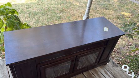 Dark Wood TV Stand with Glass Doors