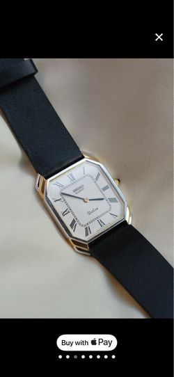 Seiko Dolce Quartz Octagon Dress Watch White Roman Dial Black Leather Strap