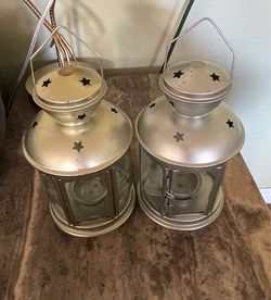 Set of 2 Metal Star Cutout Candle Lanterns