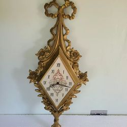 MCM Vintage 1969 Gold Hollywood Regency Wall Clock 