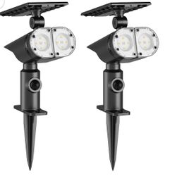 Solar LED Outdoor Spotlight Stakes – Set of 2