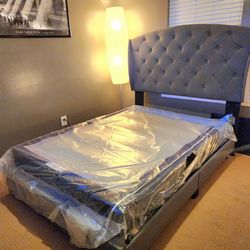 Modern Upholstered Bed Frame with Headboard (Like New)