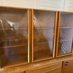 Rare Heywood Wakefield - TRIPLE BUBBLE CHINA CABINET + MAPLE CREDENZA