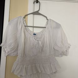 Women’s White Flowy Blouse with Smocked Waist