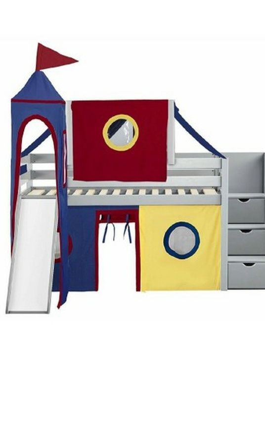 Bunkbed CASTLE LOW LOFT TWIN BED With SLIDE